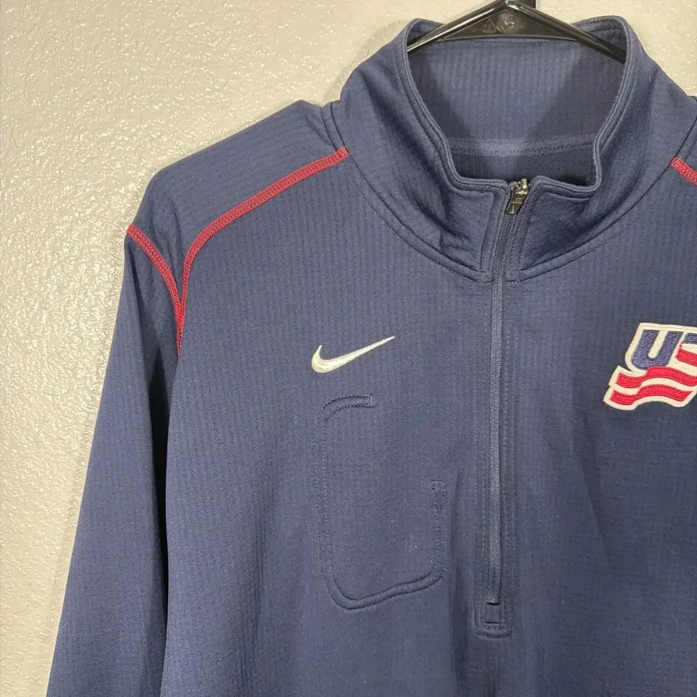 Nike USA Hockey Pullover Mens XL Blue 1/4 Zip Lightweight Olympics DriFit